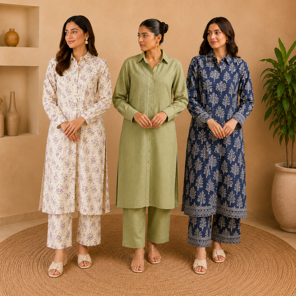 elegant-women-s-kurta-pant-set-combo-pack-of-3-printed-ethnic-casual-wear-pack-of-3