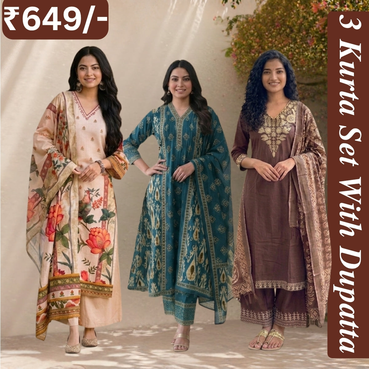 Pack Of 3 Women's Kurta Set (CS_02)
