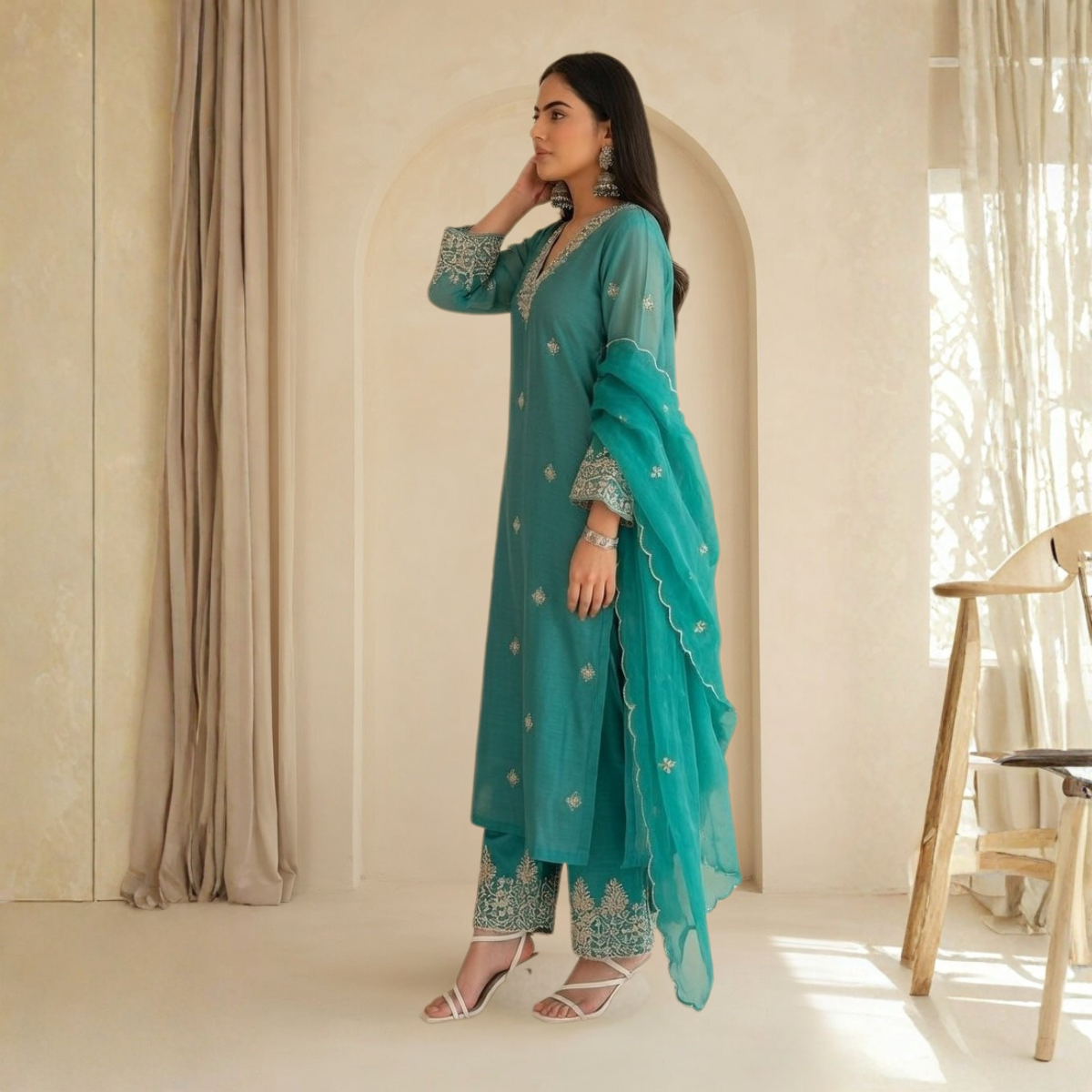Women's Pack of 3 Pure Cotton Kurtas Pant Set & Dupatta |C-029