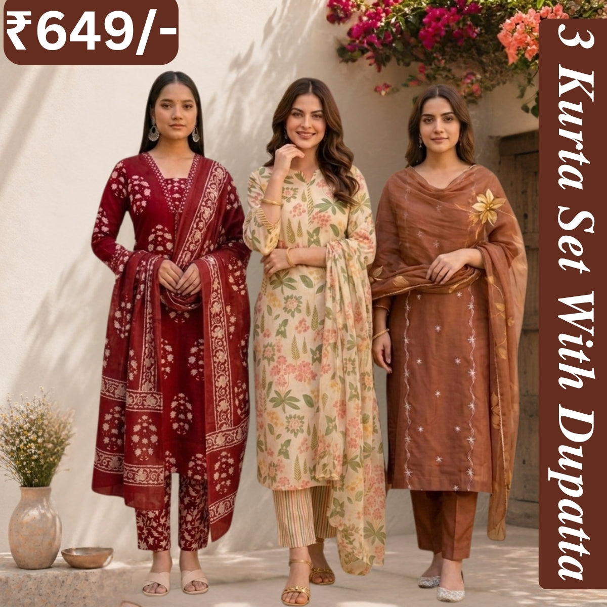 Pack Of 3 Women's Kurta Set (CS_03)