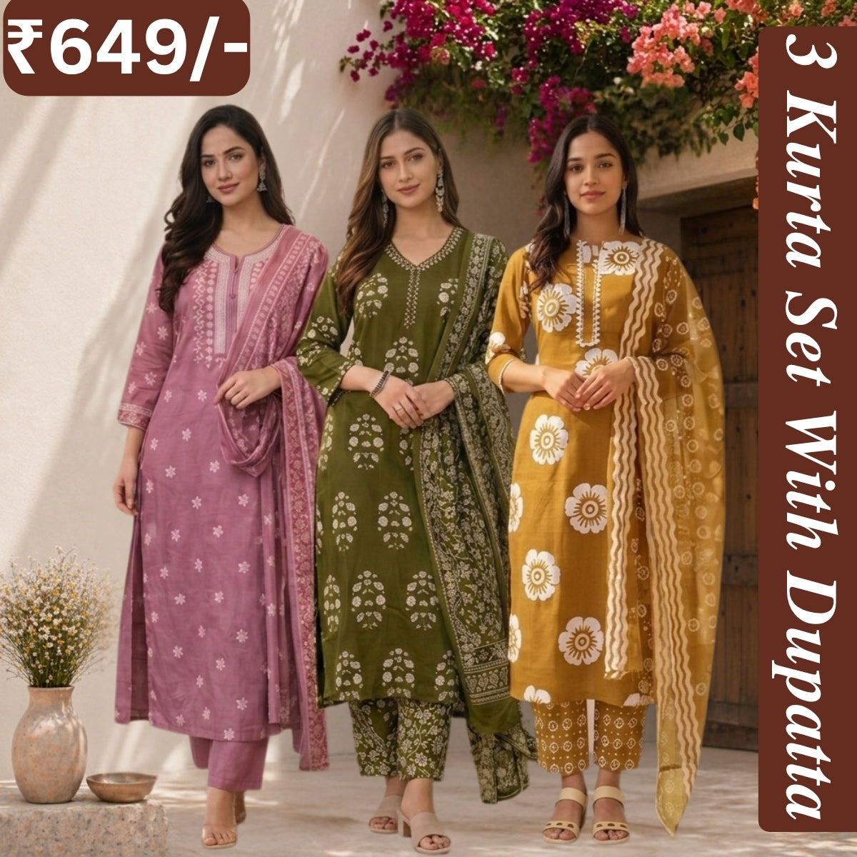 Pack Of 3 Women's Kurta Set (CS_01)