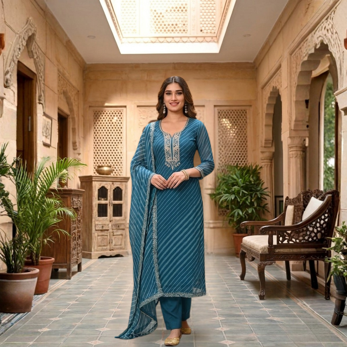 Women's Pack of 3 Pure Cotton Kurtas Pant Set & Dupatta |C-027