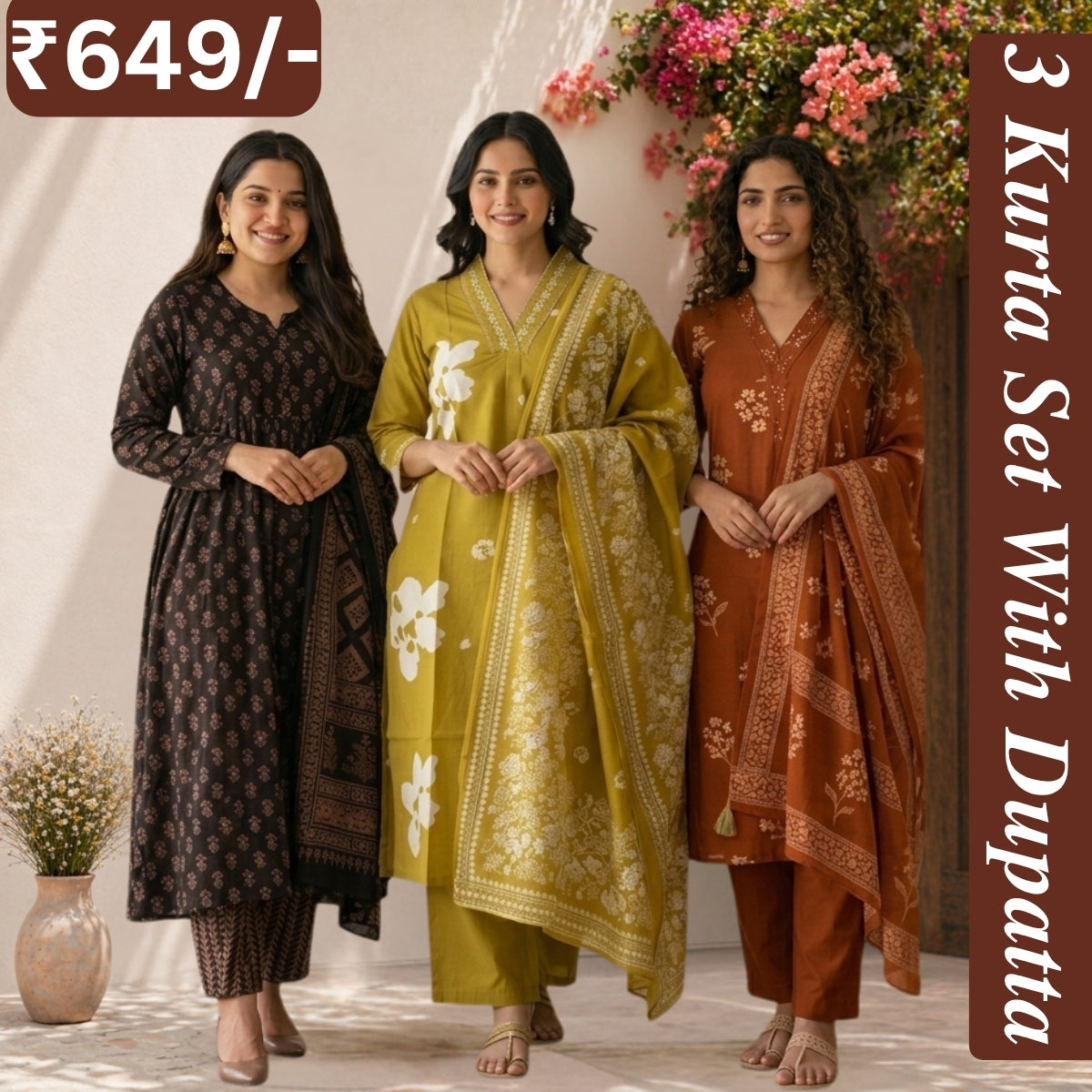 Pack Of 3 Women's Kurta Set (CS_04)