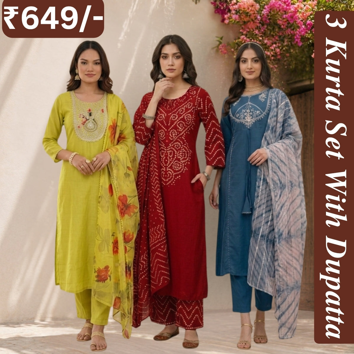 Pack Of 3 Women's Kurta Set (CS_05)