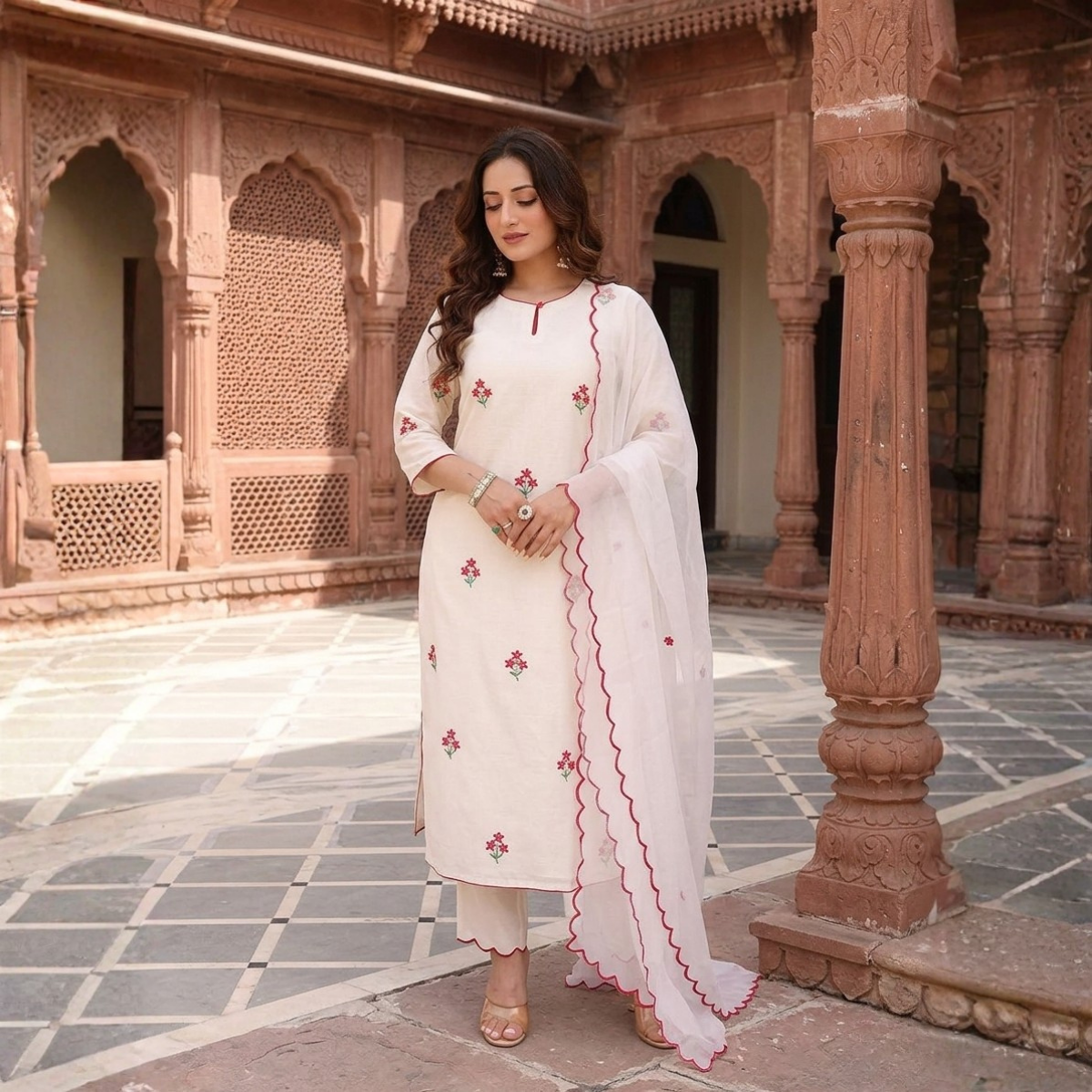 Women's Pack of 3 Pure Cotton Kurtas Pant Set & Dupatta |C-027
