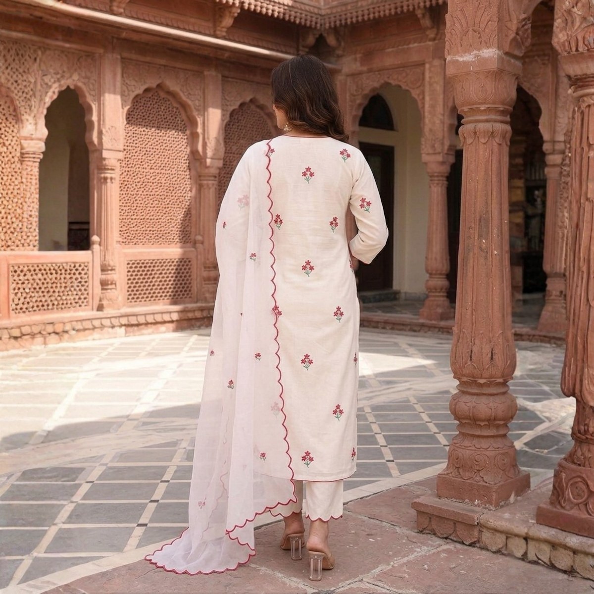 Women's Pack of 3 Pure Cotton Kurtas Pant Set & Dupatta |C-027