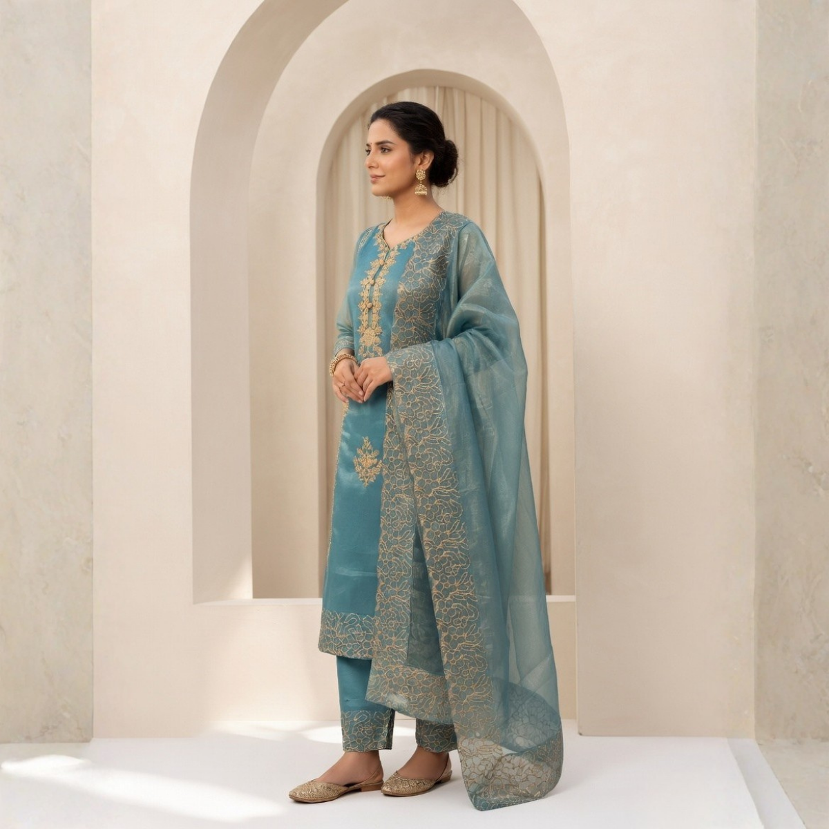 Women's Pack of 3 Pure Cotton Kurtas Pant Set & Dupatta |C-030