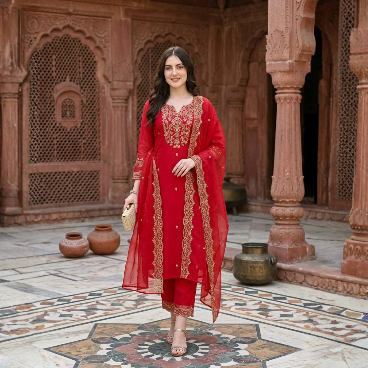 Women's Pack of 3 Pure Cotton Kurtas Pant Set & Dupatta |C-022