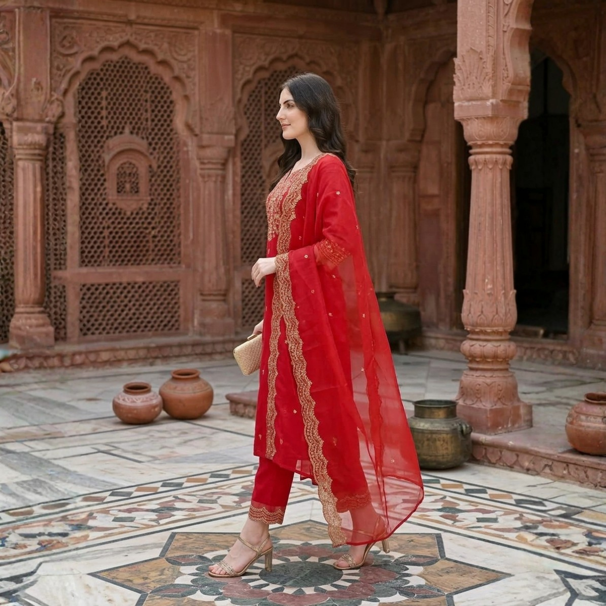Women's Pack of 3 Pure Cotton Kurtas Pant Set & Dupatta |C-022